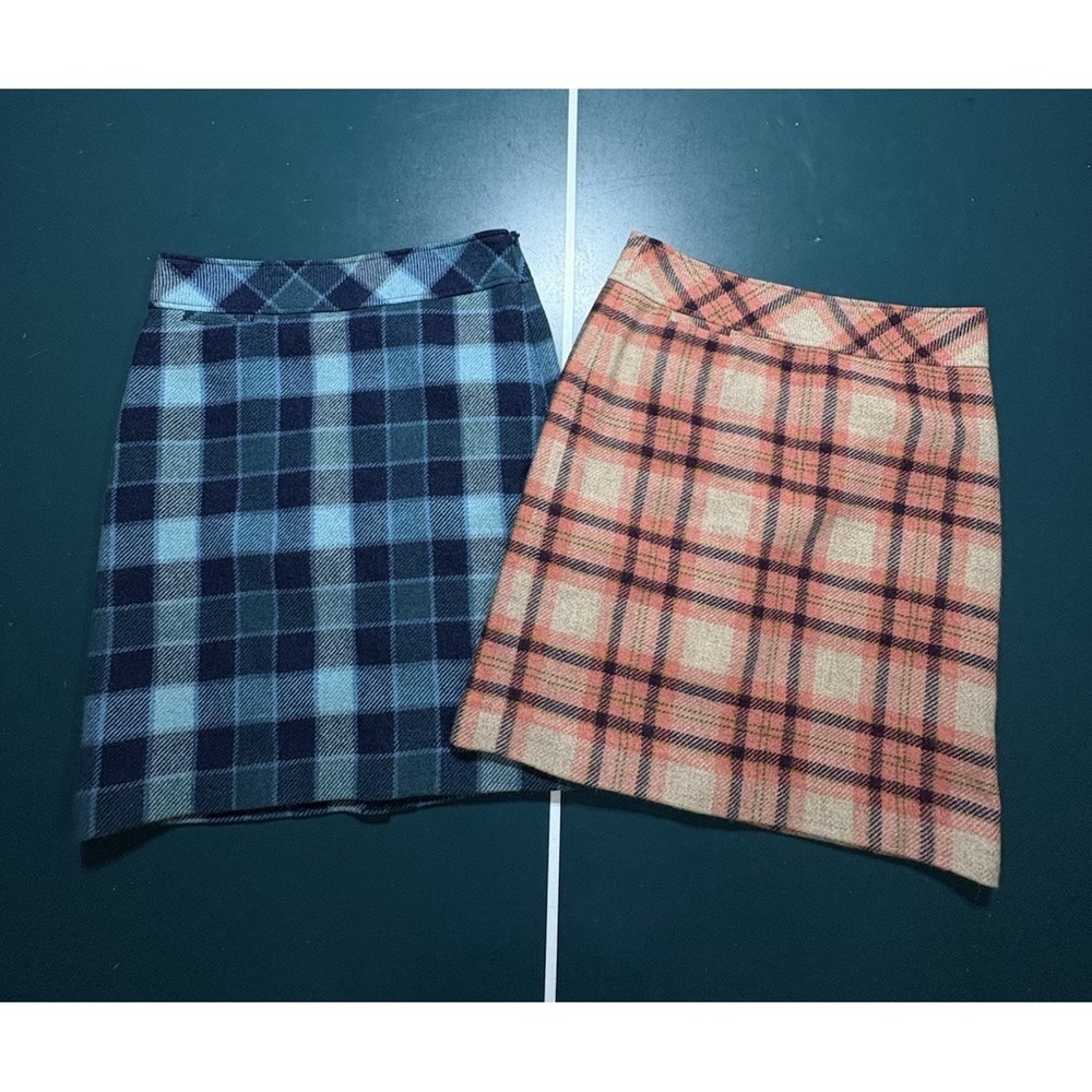 LL Bean Wool Plaid Skirt Women's 4‎ Petite Bundle Side Slit Zip Retro Vintage